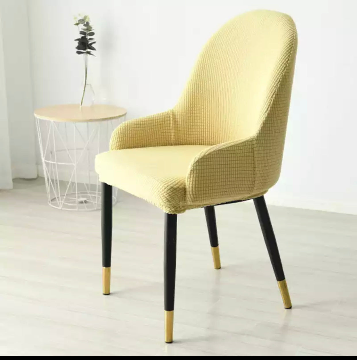 Colorful high quality fabric dining chair black/gold leg