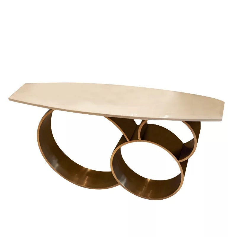 Modern Luxury Marble Top 3-Circles Gold Base Console
