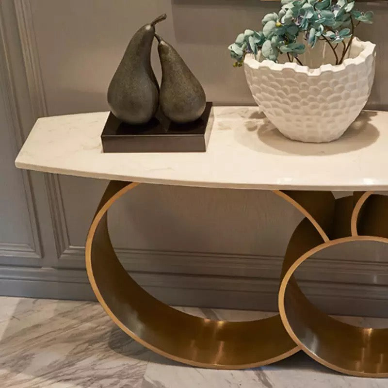 Modern Luxury Marble Top 3-Circles Gold Base Console