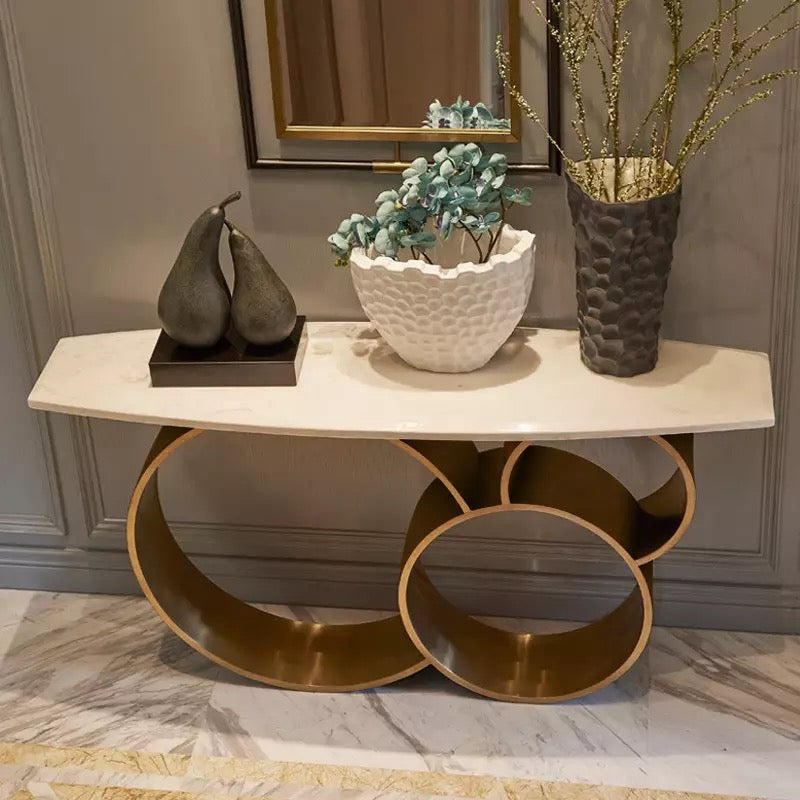 Modern Luxury Marble Top 3-Circles Gold Base Console