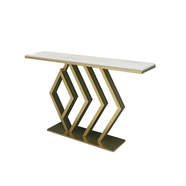 Rectangular Narrow Console Table Luxury Modern Faux Marble Accent Table In Gold