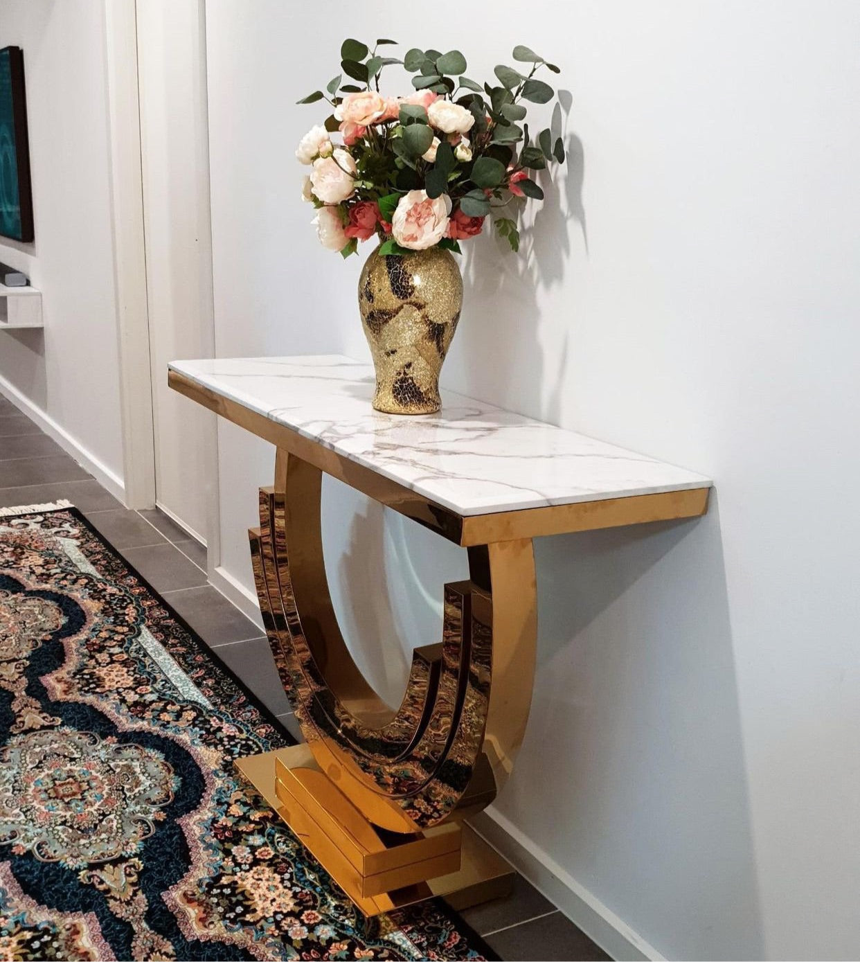 Modern Luxury Gold FireBase Marble Top Console