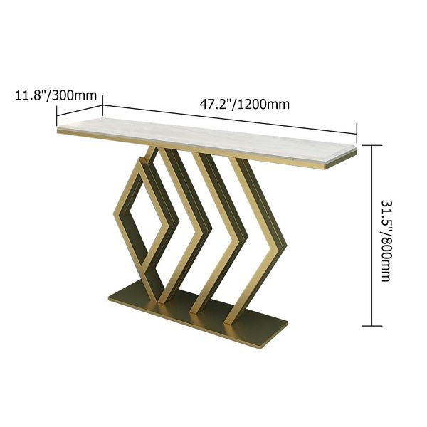 Rectangular Narrow Console Table Luxury Modern Faux Marble Accent Table In Gold