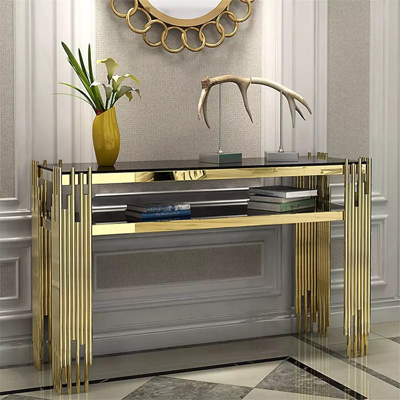 Modern Luxury Stripy Gold Base Marble Top Console