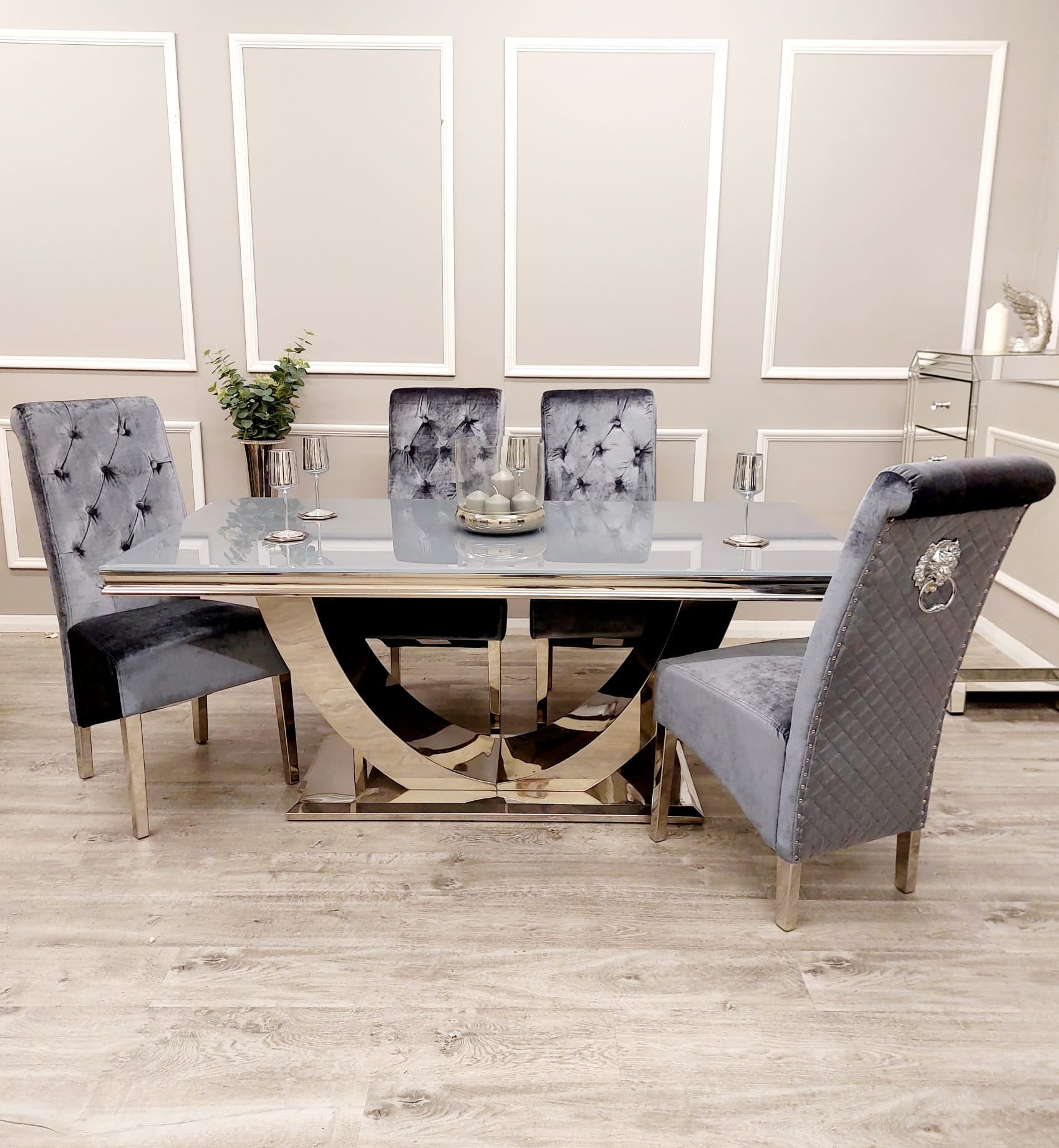 VINOO Half Circle Steel Base Dining Table