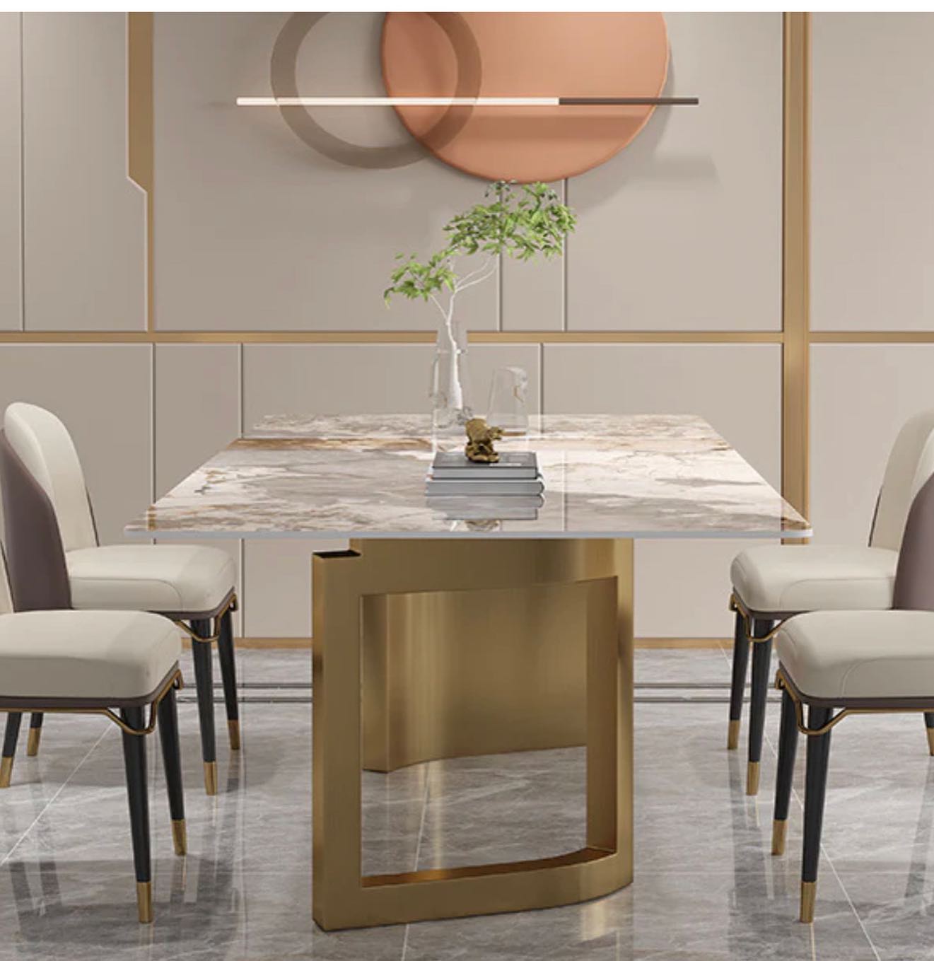KILIA Double Pillar Steel Base Dining Table