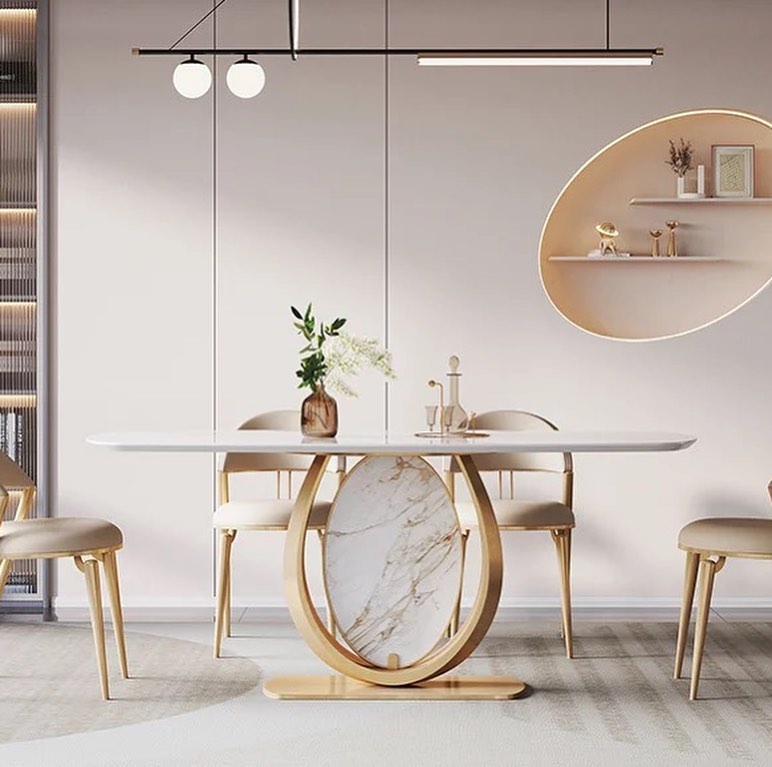 LOKO Round Stone Steel Base Dining Table