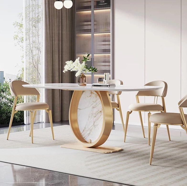 LOKO Round Stone Steel Base Dining Table