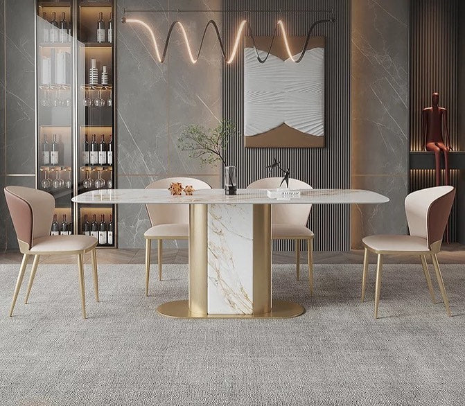 SIKA Stone Steel Pillar base Dining Table