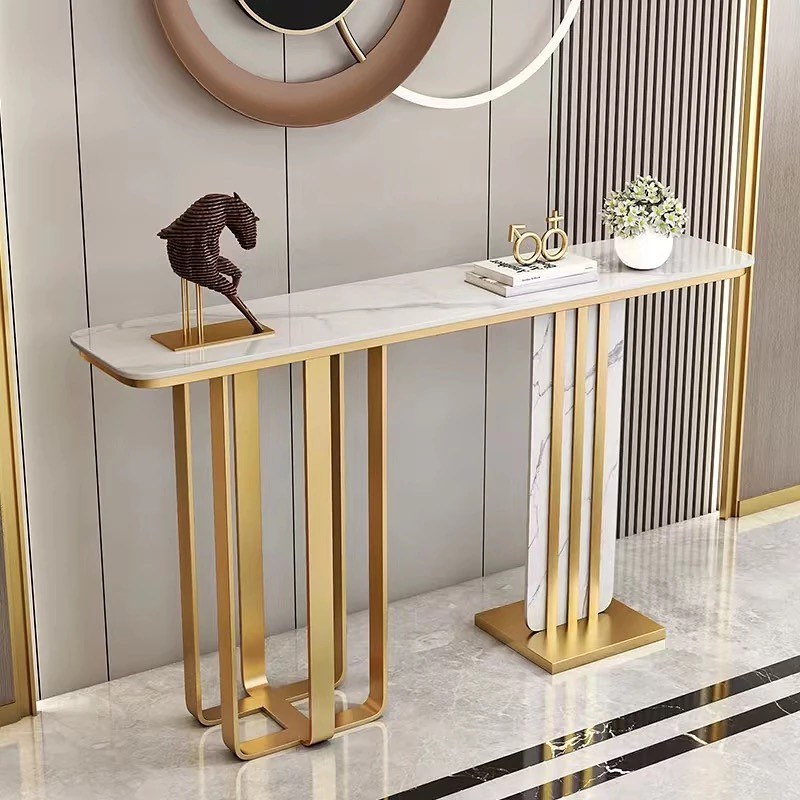 Stripy Steel/Stone Plus Look Stone Console Table
