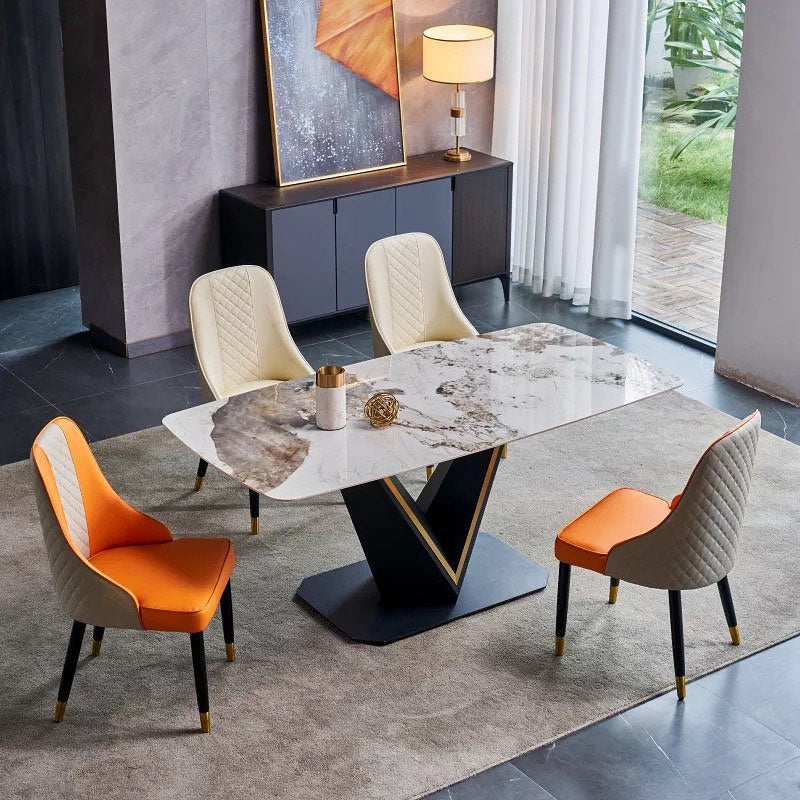Golden Lined V Shape Base Dining Table