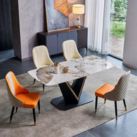 Golden Lined V Shape Base Dining Table