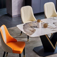 Golden Lined V Shape Base Dining Table