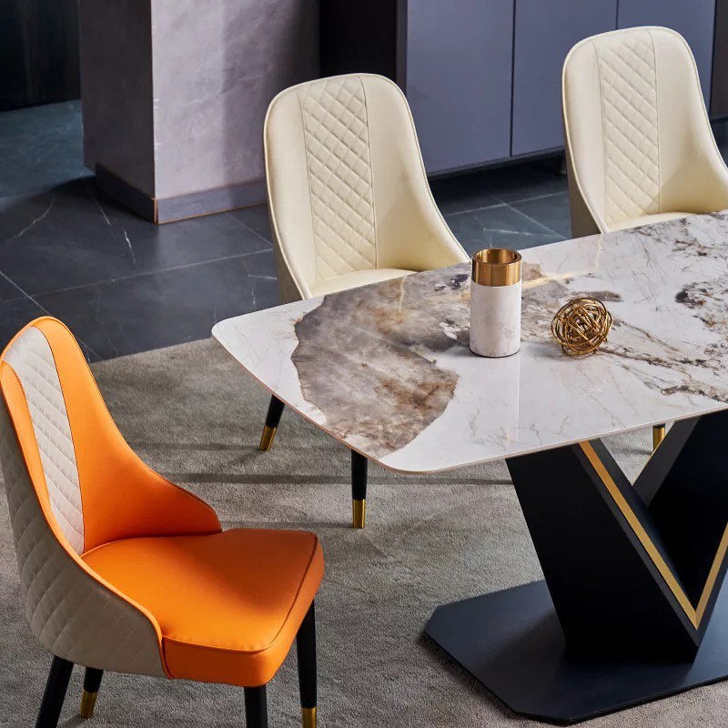 Golden Lined V Shape Base Dining Table