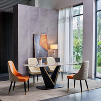 Golden Lined V Shape Base Dining Table