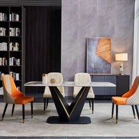 Golden Lined V Shape Base Dining Table
