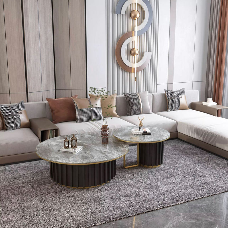 ZIKO Stripy Wooden Base Round Nested Coffee Table