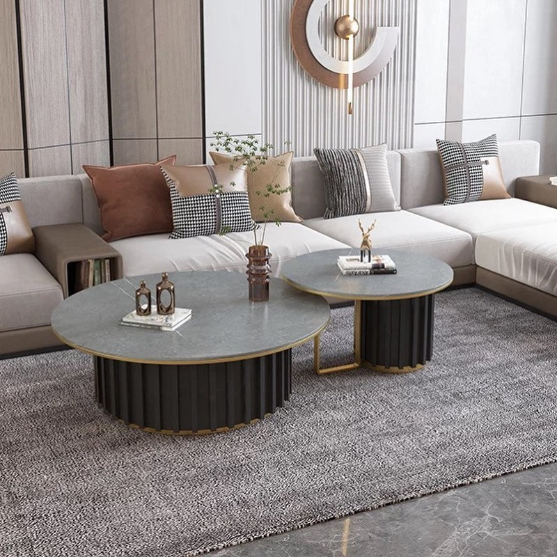 ZIKO Stripy Wooden Base Round Nested Coffee Table