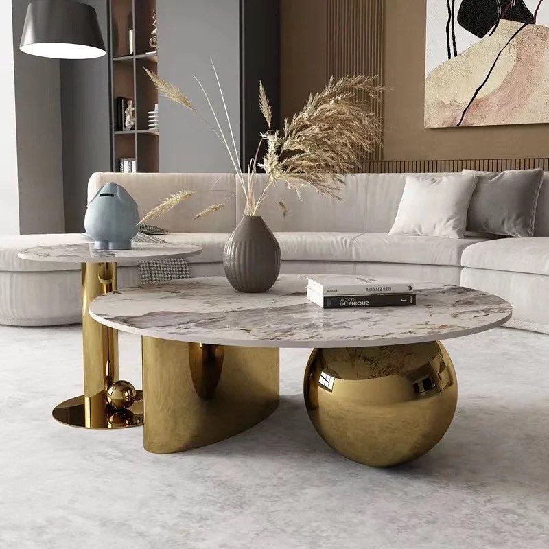 Large Sphere Round Coffee Table with Bar Base Side Table