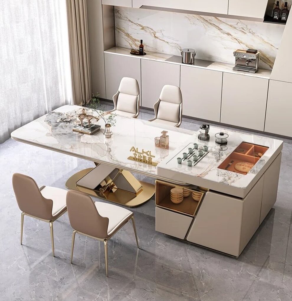 XIMOR Fabric Steel X Base Dining Table