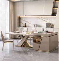 XIMOR Fabric Steel X Base Dining Table