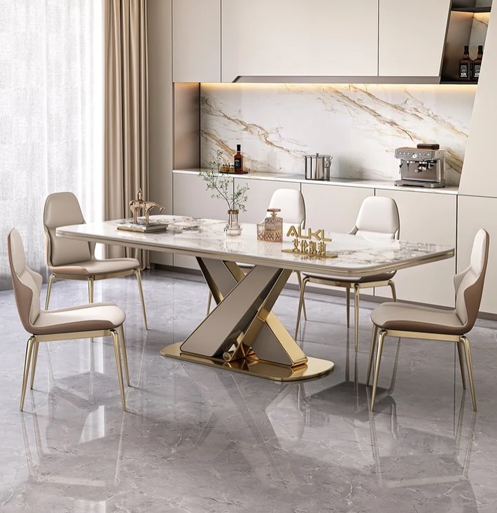 XIMOR Fabric Steel X Base Dining Table