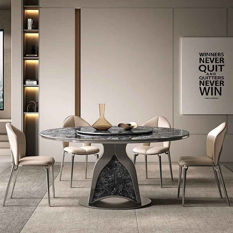 TIVRA Stone Steel Base Round Dining Table