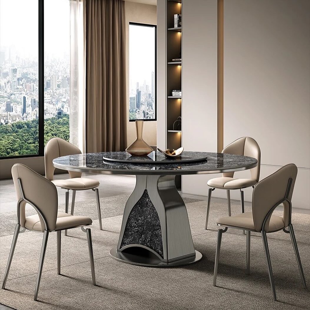 TIVRA Stone Steel Base Round Dining Table