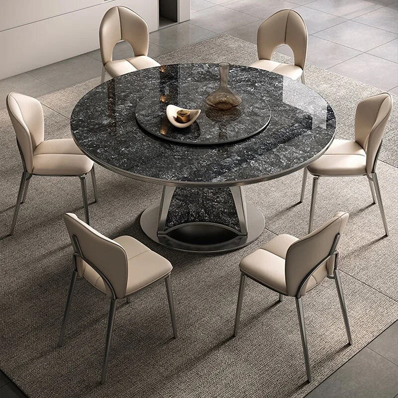 TIVRA Stone Steel Base Round Dining Table