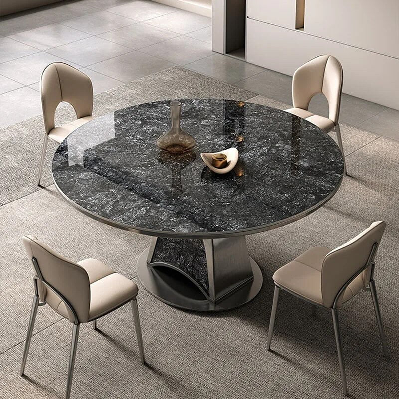TIVRA Stone Steel Base Round Dining Table