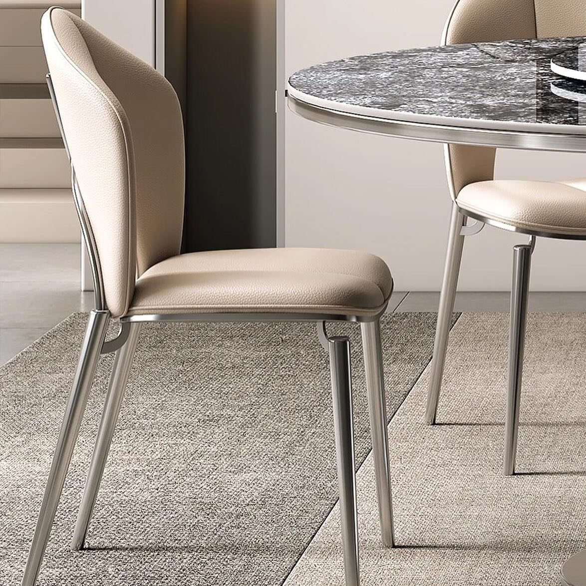 TIVRA Stone Steel Base Round Dining Table