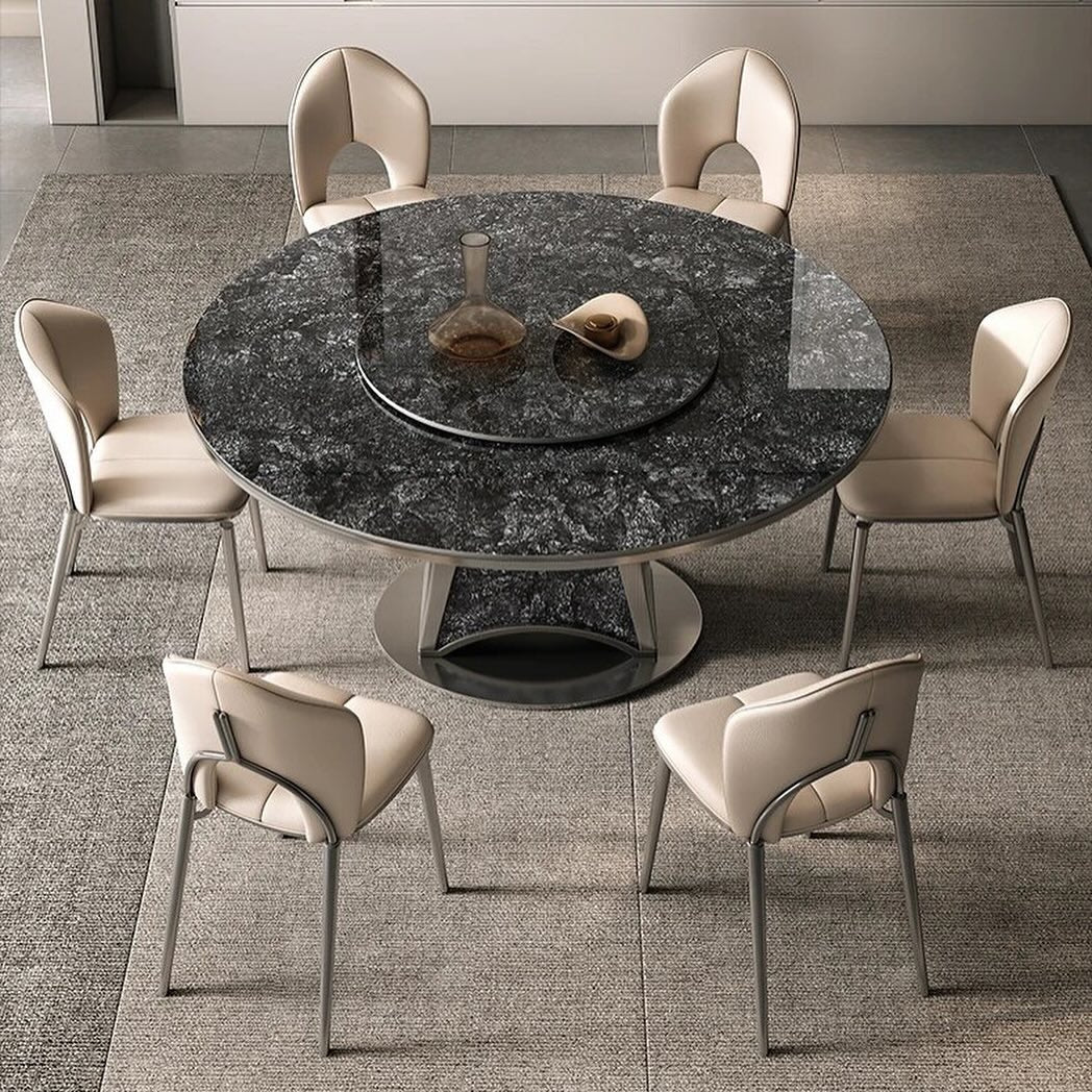 TIVRA Stone Steel Base Round Dining Table
