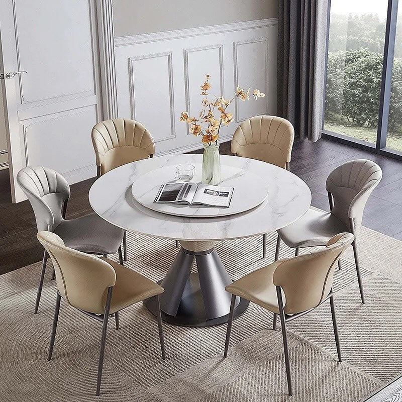 Zimba Steel Leather Cone Base Round Dining Table