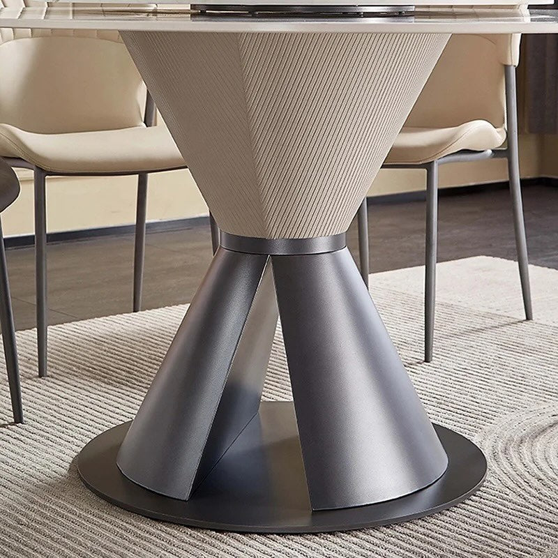 Zimba Steel Leather Cone Base Round Dining Table