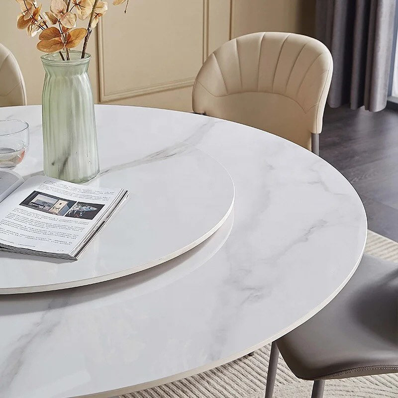 Zimba Steel Leather Cone Base Round Dining Table