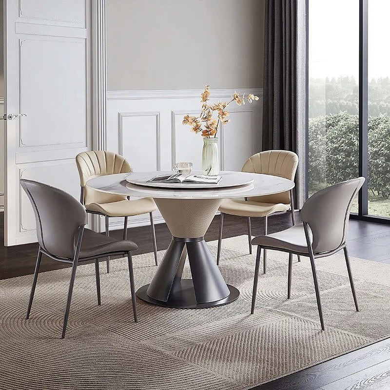 Zimba Steel Leather Cone Base Round Dining Table