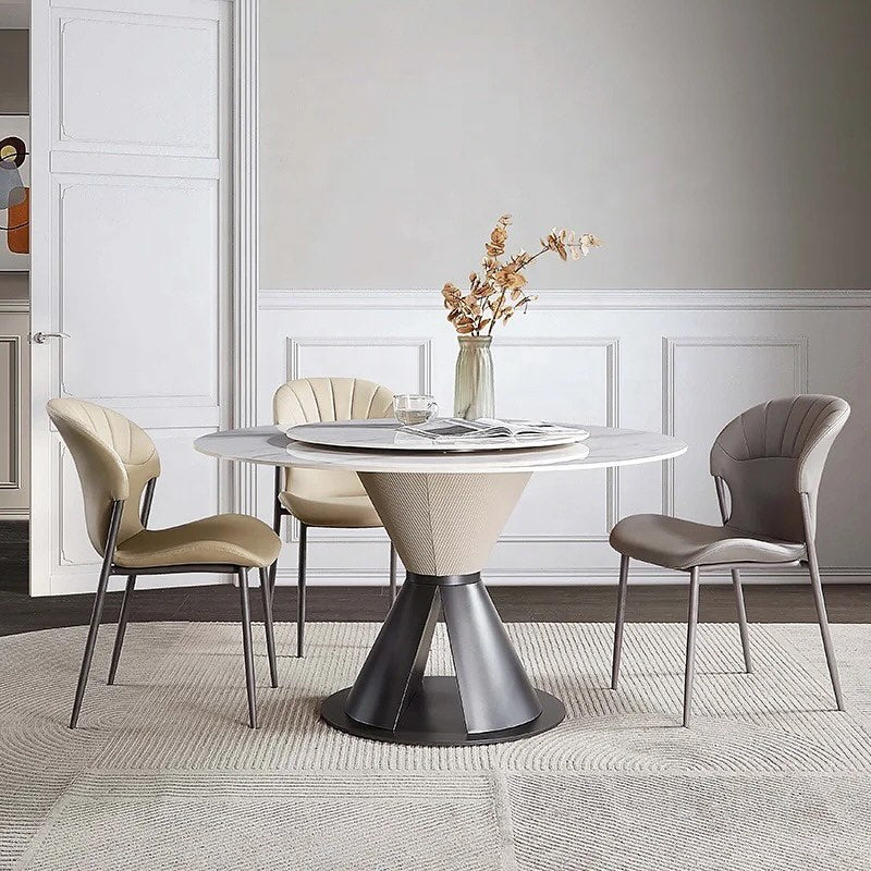 Zimba Steel Leather Cone Base Round Dining Table