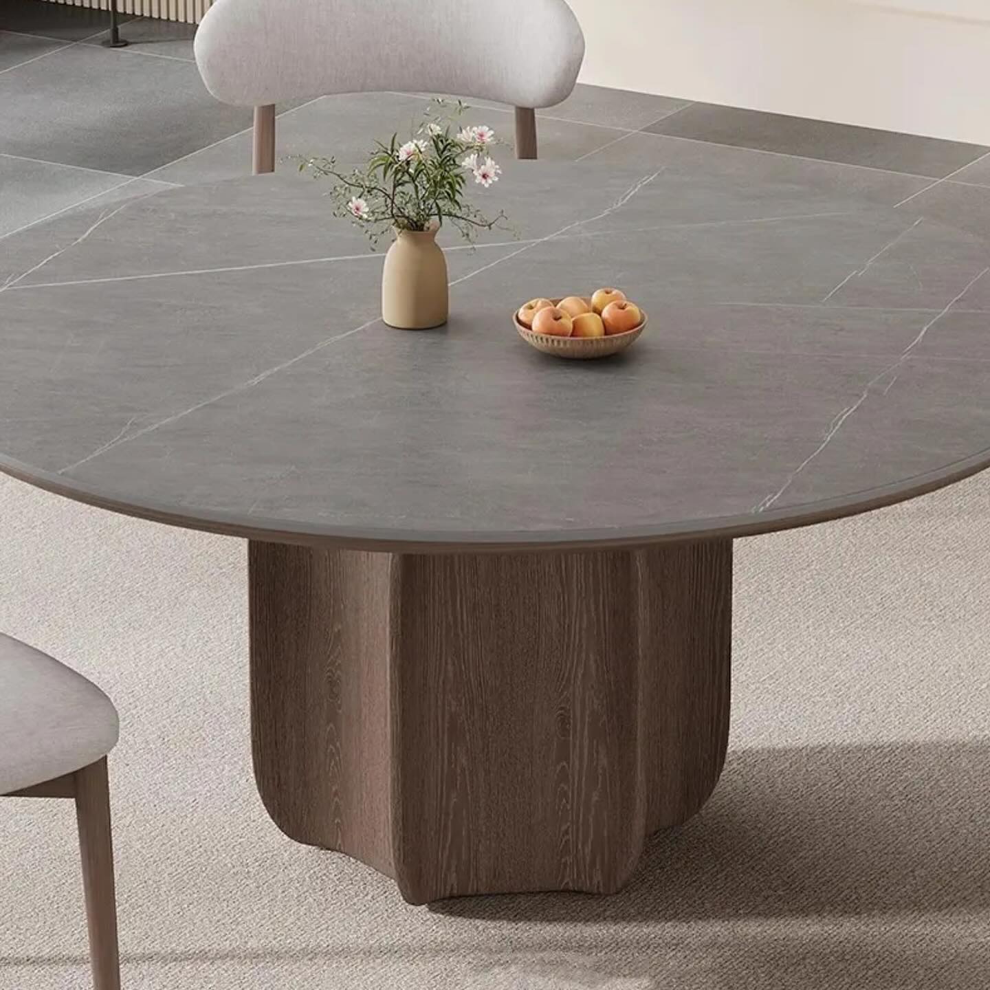 Wooden Base Round Dining Table