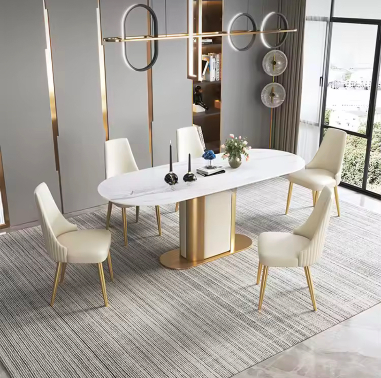 SIKA Stone Steel Pillar base Dining Table