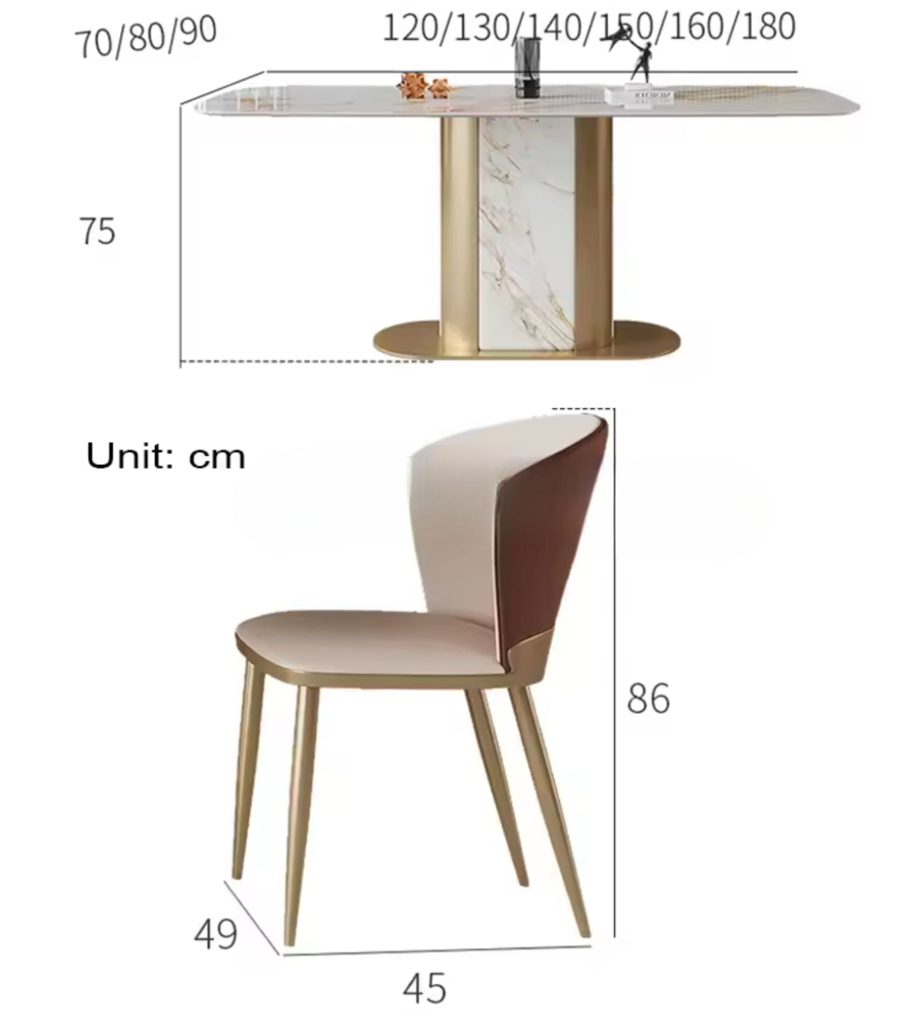 SIKA Stone Steel Pillar base Dining Table