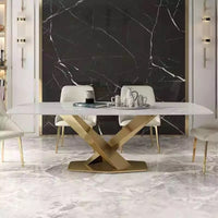 Modern Luxury Gold X Base Marble Top Dining Table