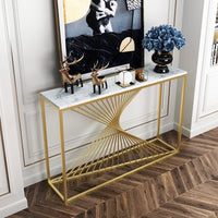 Modern Luxury Twisted Gold Base Console Table White/Black Marble Top