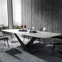 Modern Rectangular 79" Faux Marble Dining Table Black Metal X-Base White Marble Dining Table