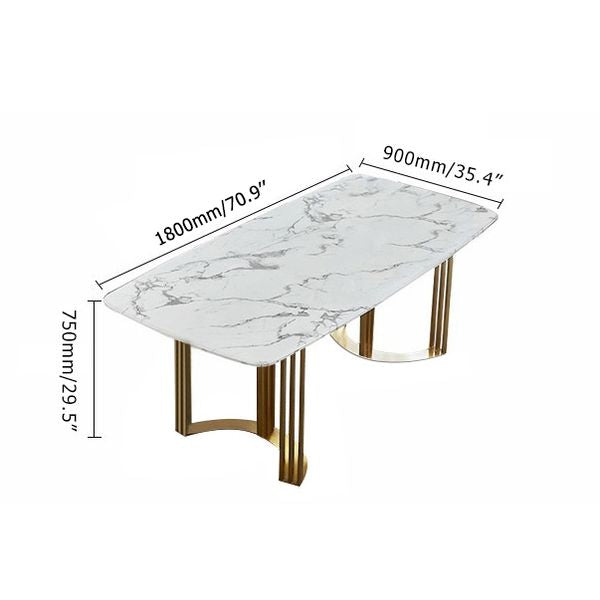 Marble Dining Table 79" Gold Dining Table Rectangular Stainless Steel Dining Table