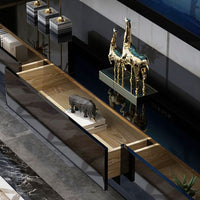 Black TV Media Console With Storage 3 Drawers Tempered Glass Top For TVs Up To 78"