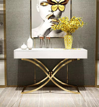 Modern High Gloss Wood Top Gold Stainless Steel Console