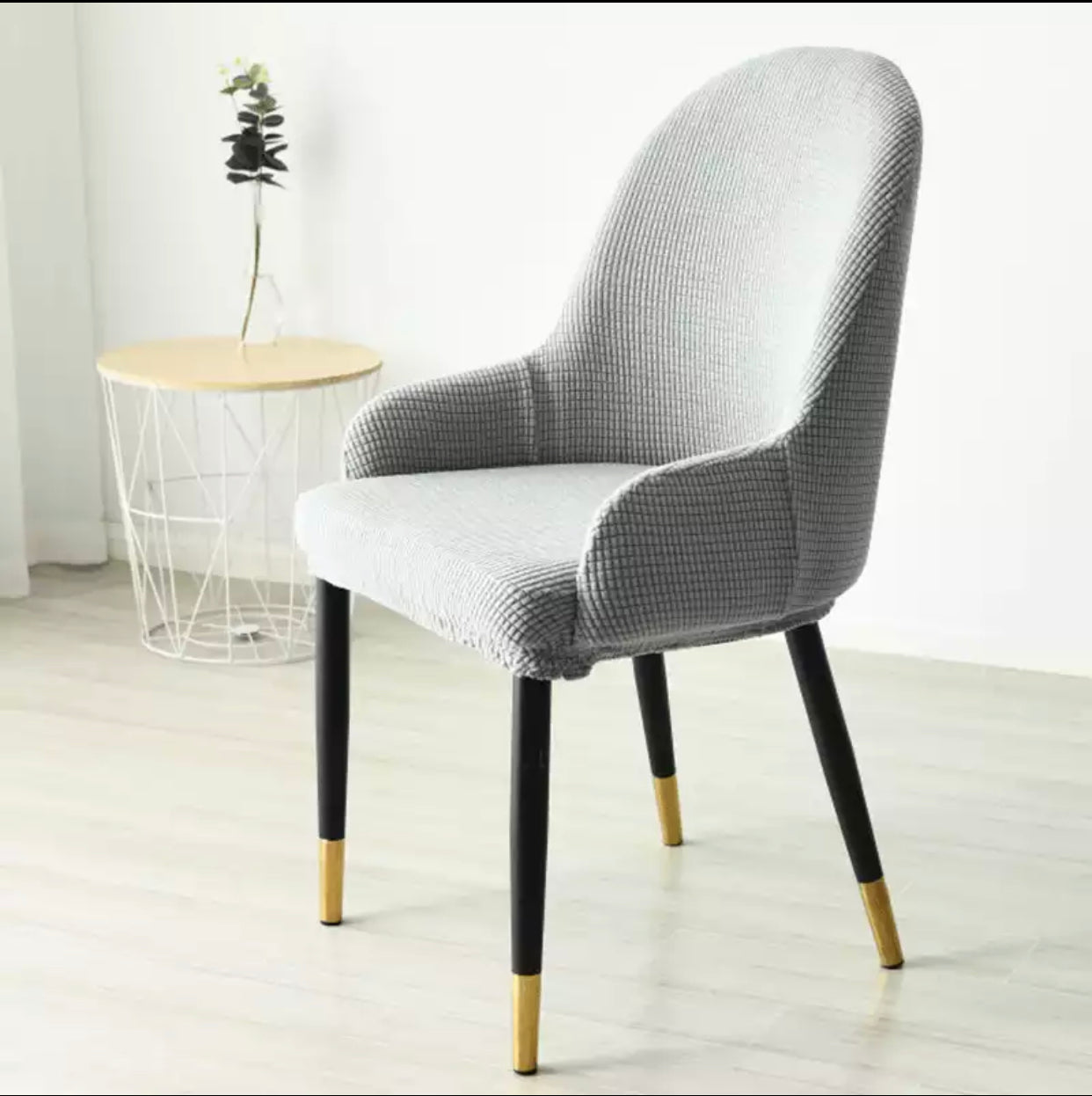 Colorful high quality fabric dining chair black/gold leg