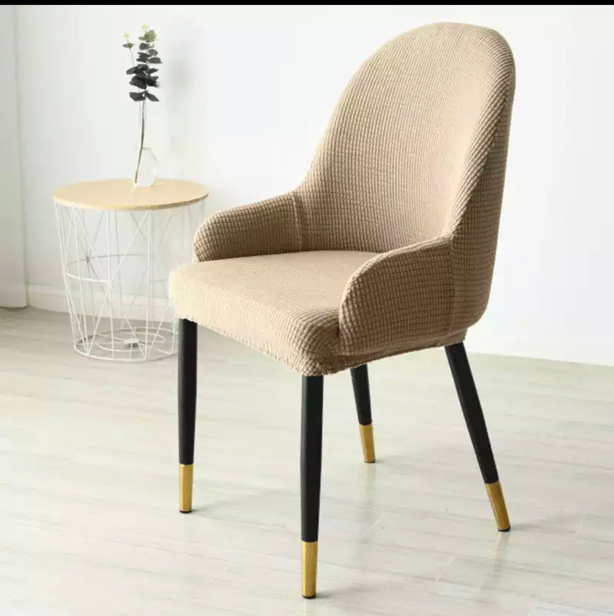 Colorful high quality fabric dining chair black/gold leg