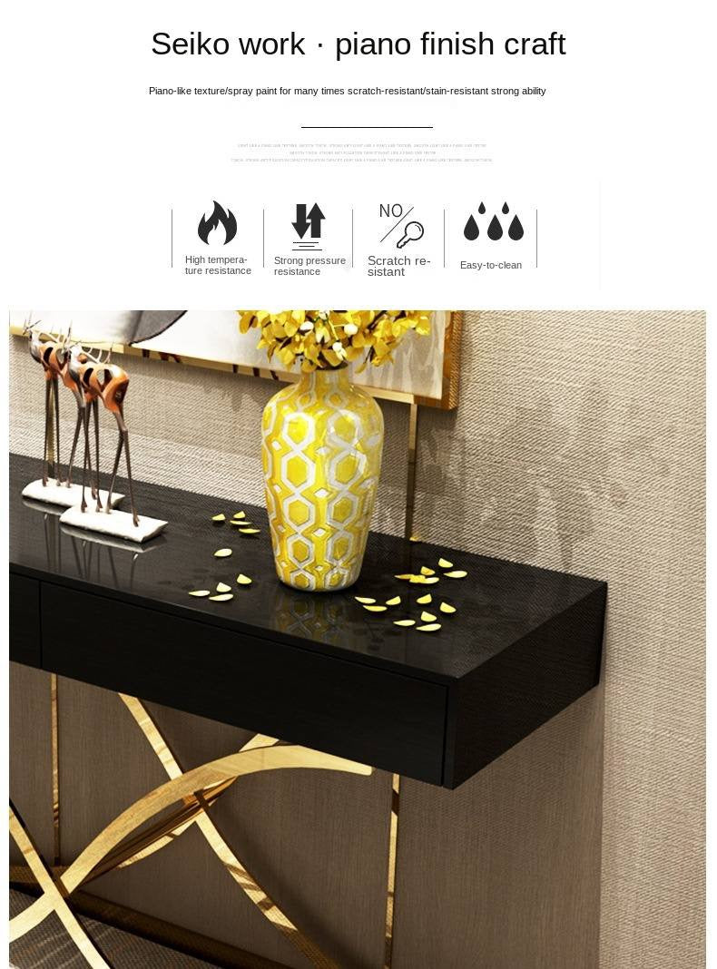 Modern High Gloss Wood Top Gold Stainless Steel Console