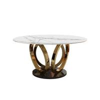 Modern Round White Dining Table With Marble Top & Stainless Steel Frame